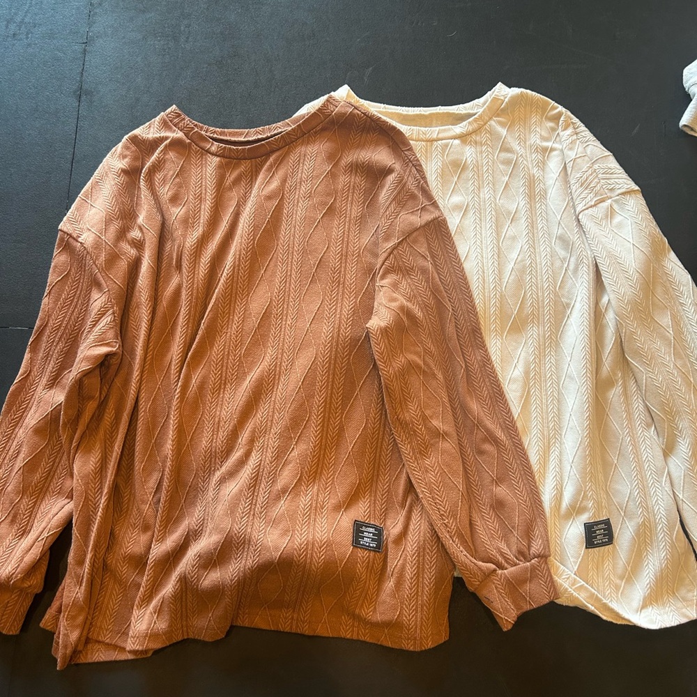 Maternity Textured Knit Long Sleeve Top - Burnt Orange & Cream